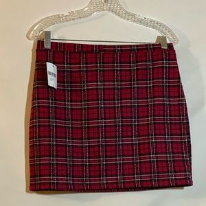 Red Plaid Pencil Mini Skirt